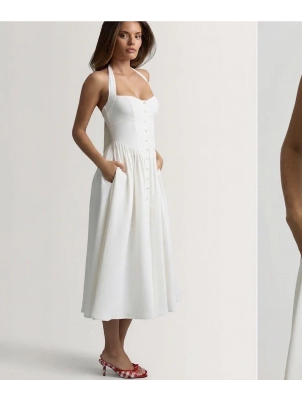 Oh Polly White Halter Midi Dress with Button Front